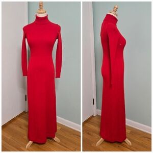 Vintage 70s Wool Full Length Turtleneck High Neck Dress Size 5/6